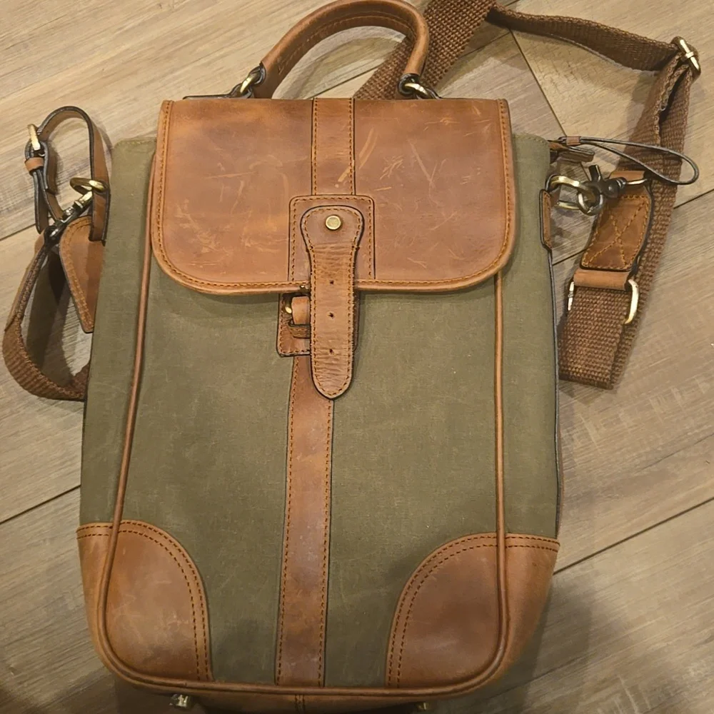 Canvas & Leather Wine Bottle Carrier Crossbody Bag Rustic Travel Picnic Tote